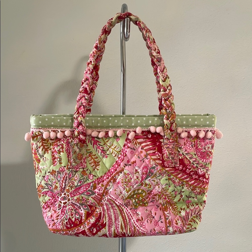 Quilted Pink and Green Tote Bag by Isabella's Journey - Picture 2 of 9